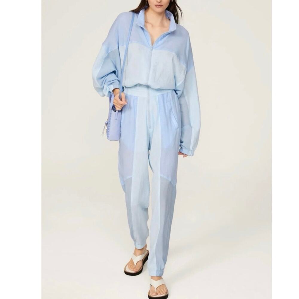 Paradised Blue colorblock Kelsey zip up  Jumpsuit Medium